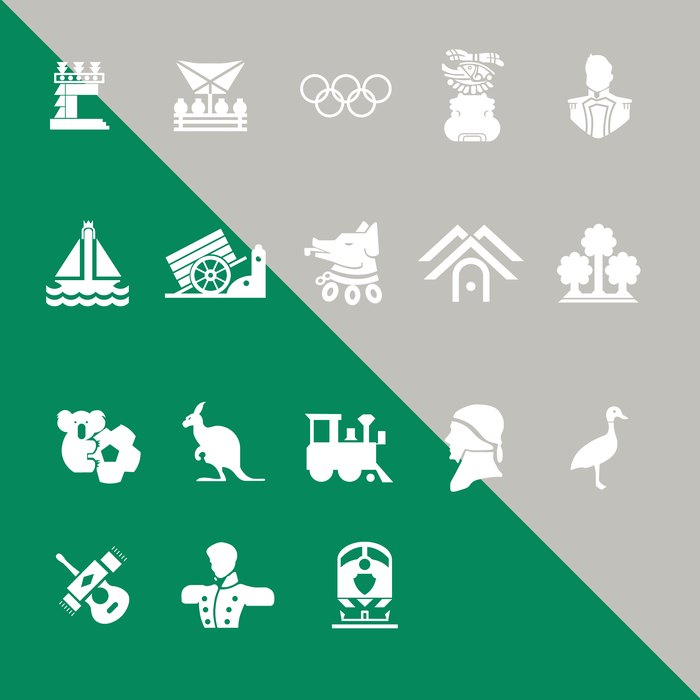 Line 11 station icon set, gray and green