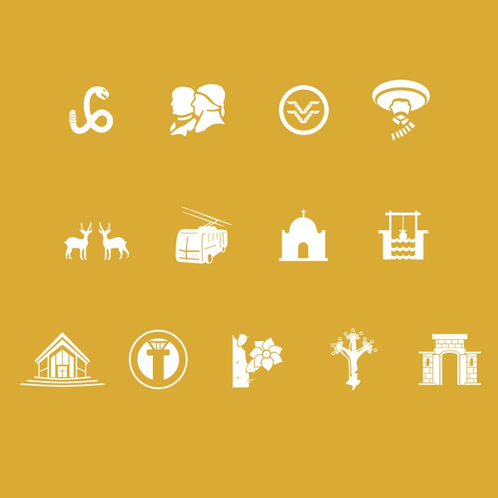 Line 12 station icon set, gold