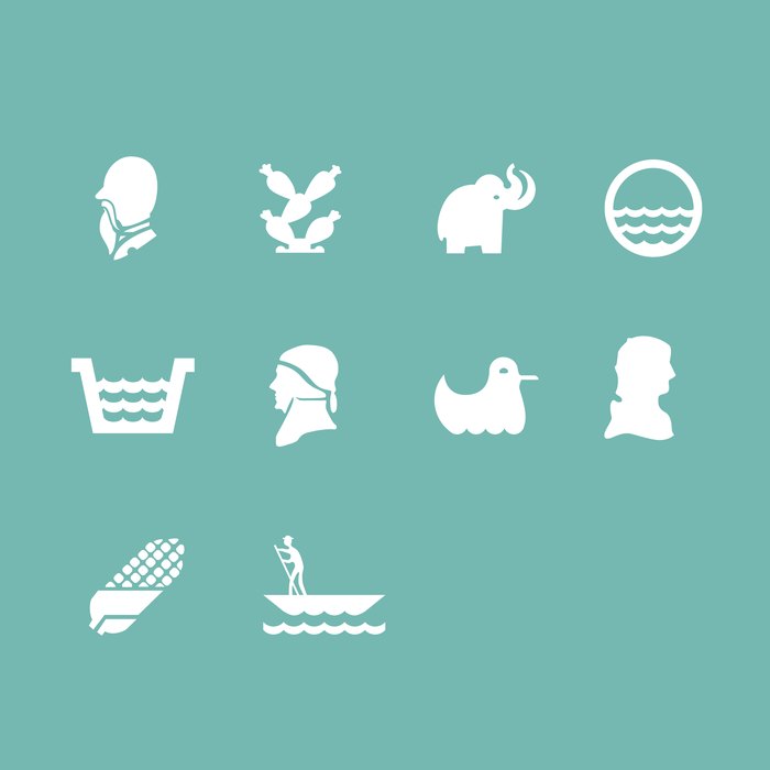 Line 4 station icon set, teal