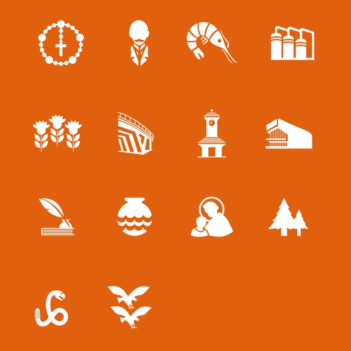 Line 7 station icon set, orange