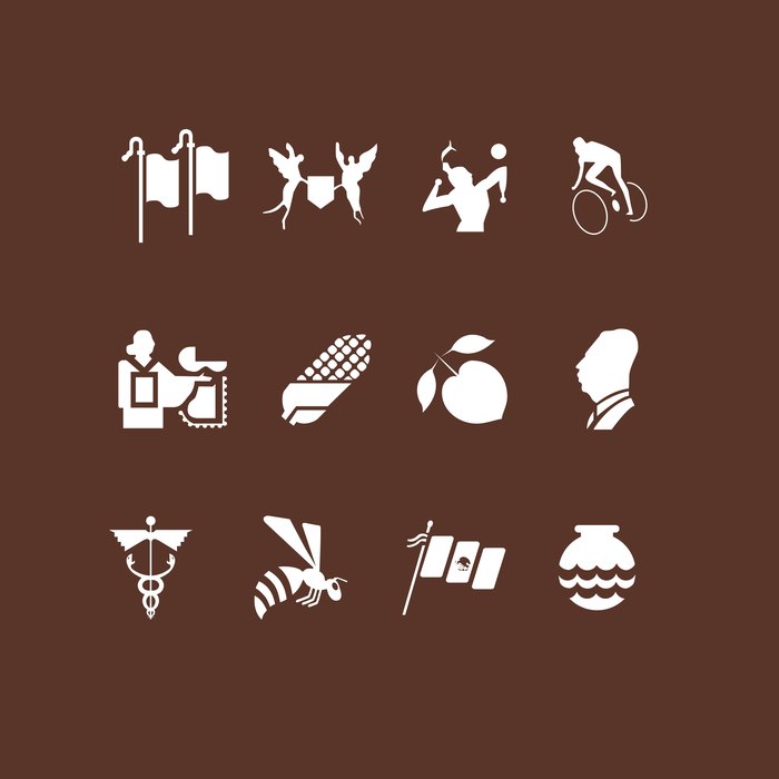 Line 9 station icon set, brown