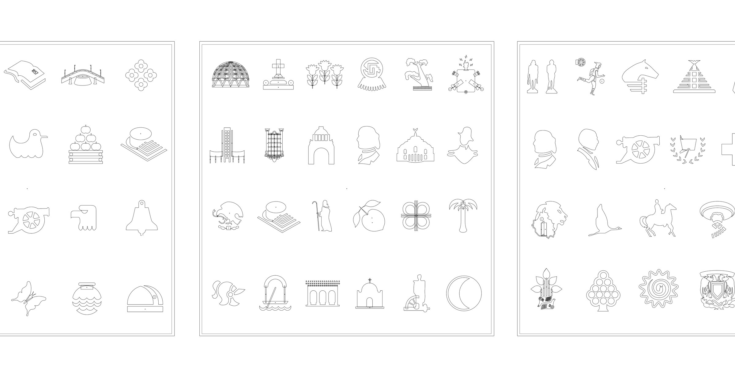 The full station iconography system reduced to a single-weight outline version.